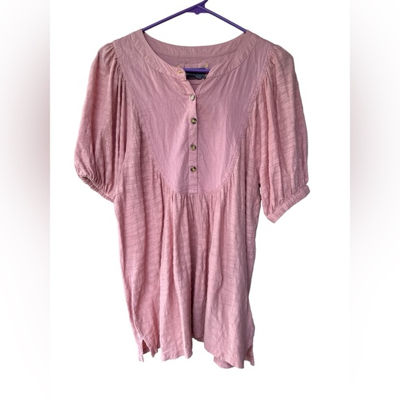 Anthropologie Elinor pink peasant Textured short puff sleeve Top Sz Small - Picture 4 of 9